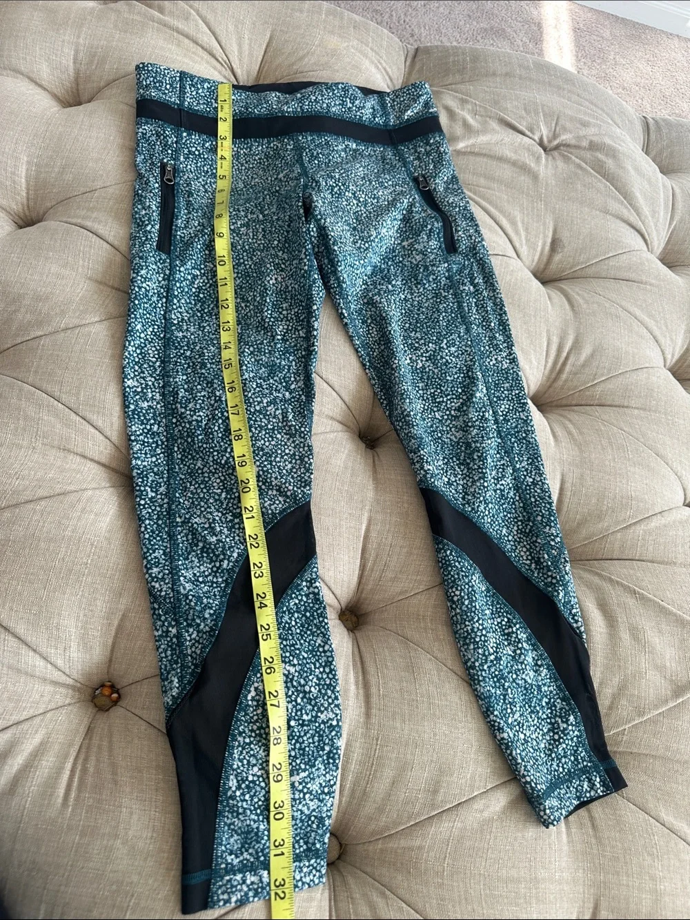lululemon athletica Teal Speckle Leggings with Black Panels